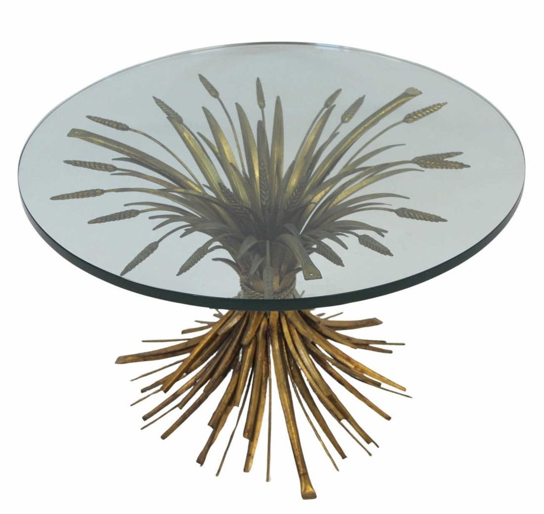 Midcentury Gilt Metal Wheat Sheaf Coffee Table.: From a Long Island, NY estate. - Dimensions: 18" h x 30" dia