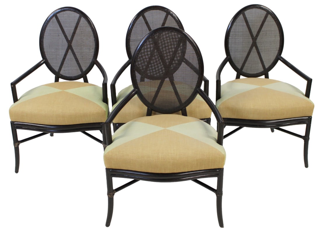 Midcentury Set of 4 Maguire Chairs.: From a Greenwich, CT estate. - Dimensions: 38" h x 24" w x 21" d.