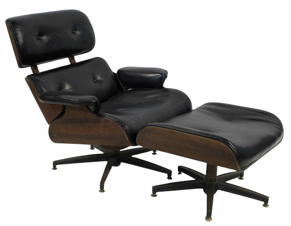 Midcentury Lounge Chair & Ottoman in the Style of: Charles Eames. From a Long Island, NY estate. Dimensions: 35" x 34" x 34", Ottoman 16" x 20" x 26".