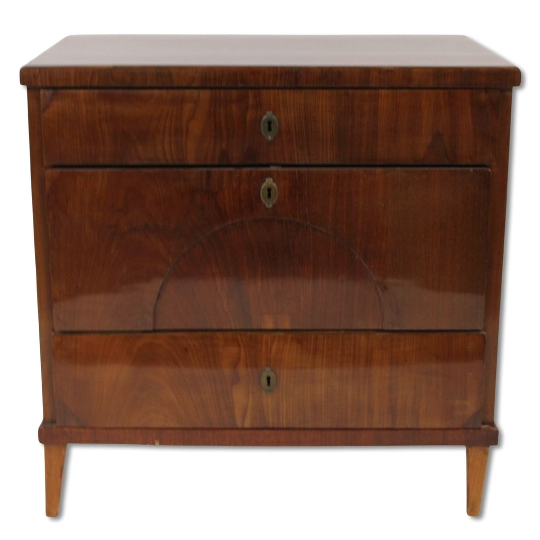 Antique Biedermeier 3 Drawer Chest.: Nice period chest with high gloss finish. From a Scarsdale, NY estate. - Dimensions: 30"h x 30.50"w x 18.75"d