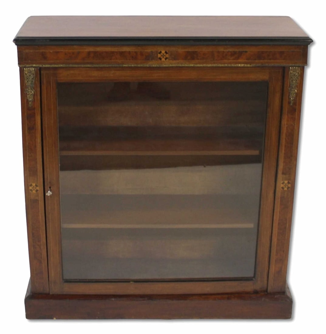 Antique Inlaid & Bronze Mounted Vitrine Cabinet.: From a Scarsdale, NY estate. - Dimensions: 39"h x 36"w x 12.50"d