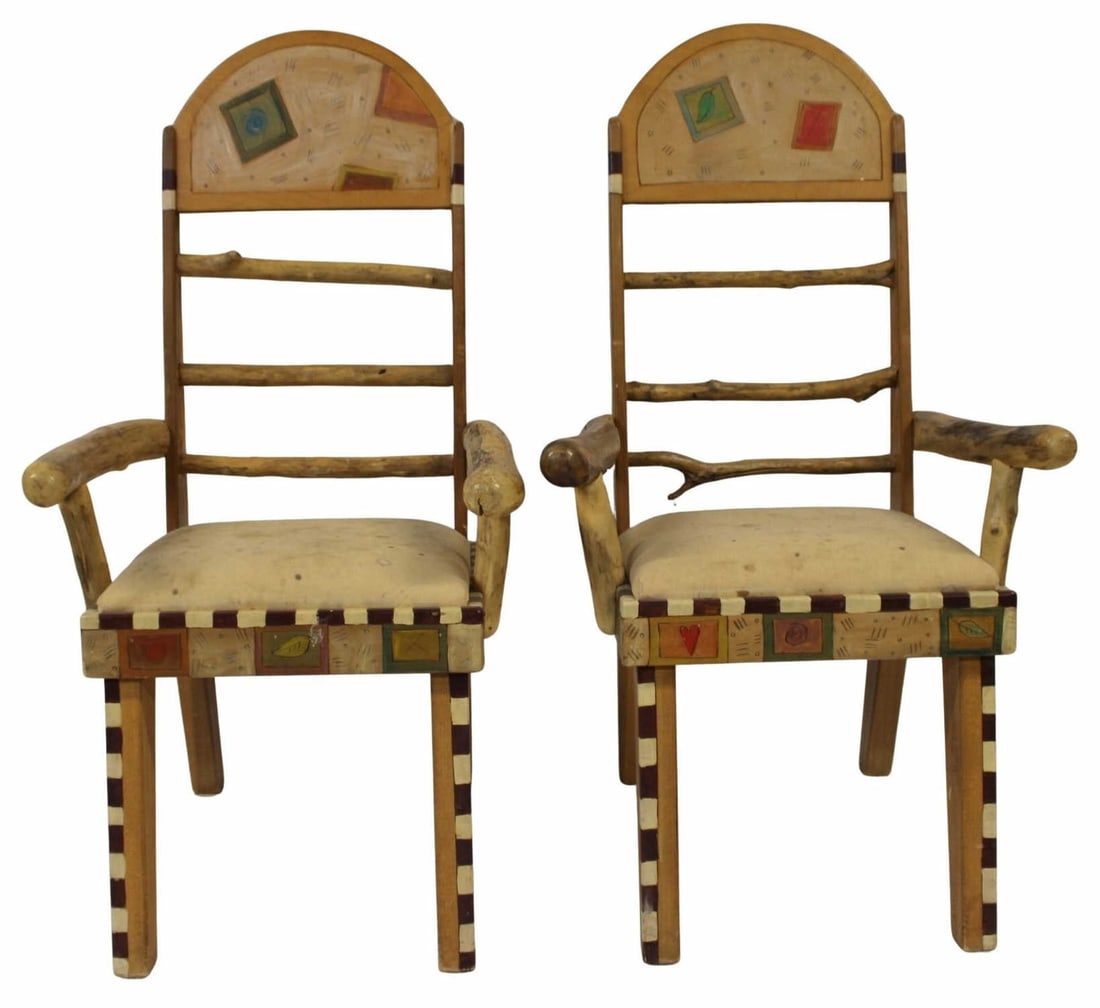 Sticks Furniture Pair of Painted Armchairs.: From a Scarsdale, NY estate. - Dimensions: 44" h x 22.5" w x 22.5" d.
