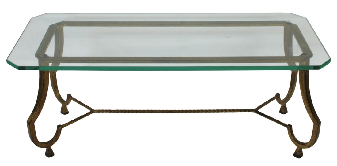 After Jansen Gilt Metal Coffee Table.: Nice quality, heavy and nice patina. From a NJ estate. - Dimensions: 18" h x 48" x 20.75".