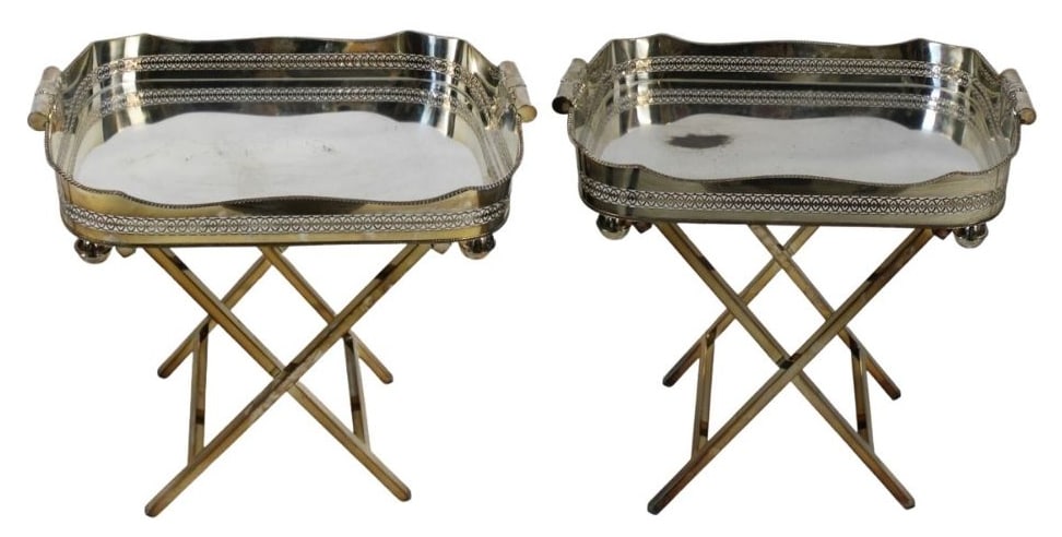 Vintage Pair of Silverplate Trays on Stands.: From a Long Island, NY estate. - Dimensions: 29.5" x 27.25" x 16.5"