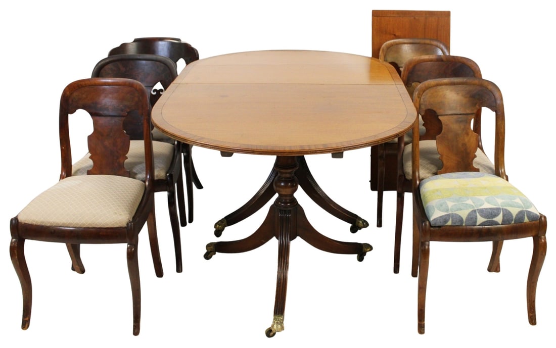 19th C Mahogany Banded Table and Chairs. (1 of 8)