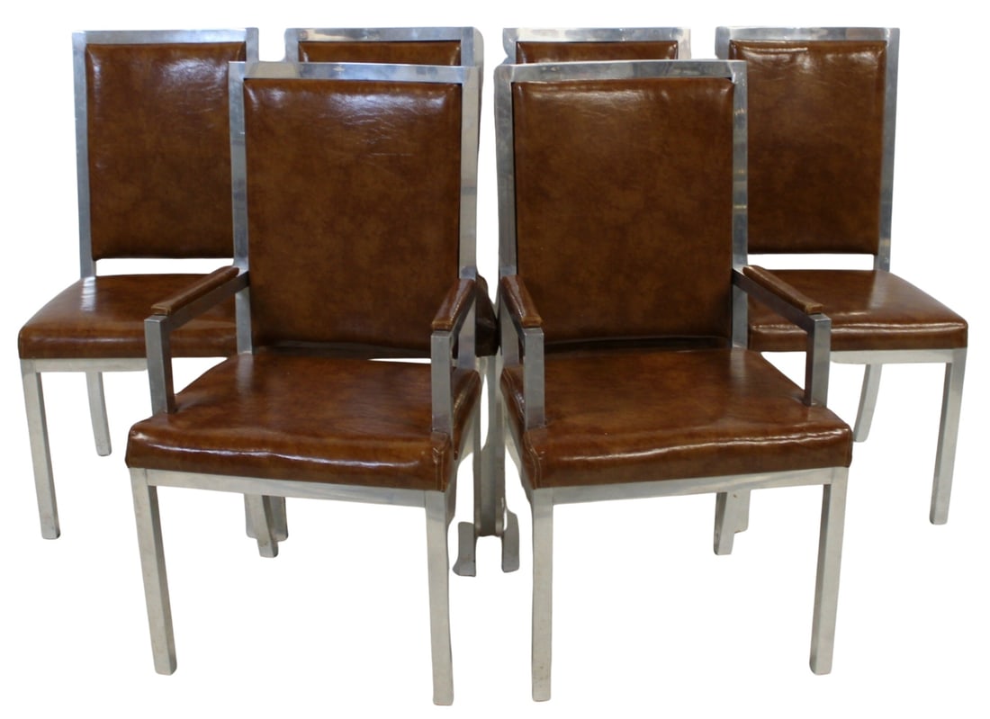 6 Midcentury Milo Baughman (attrib) Chairs.: Good heavy quality chairs. Apparently unsigned. From Harrison, NY estate. - Dimensions: 40" x 19" x 18"