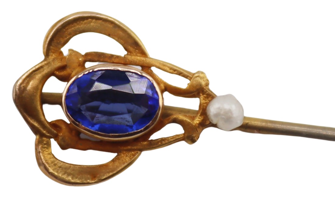 JEWELRY. Art Nouveau 12.5kt Gold and Blue Gem (1 of 7)