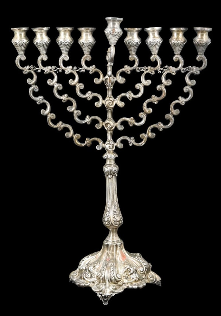 JUDAICA. Large Hazorfim Sterling Menorah. (1 of 8)