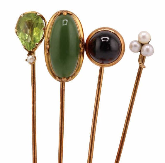 JEWELRY. (4) Assorted 13kt Gold Stickpins. (1 of 10)