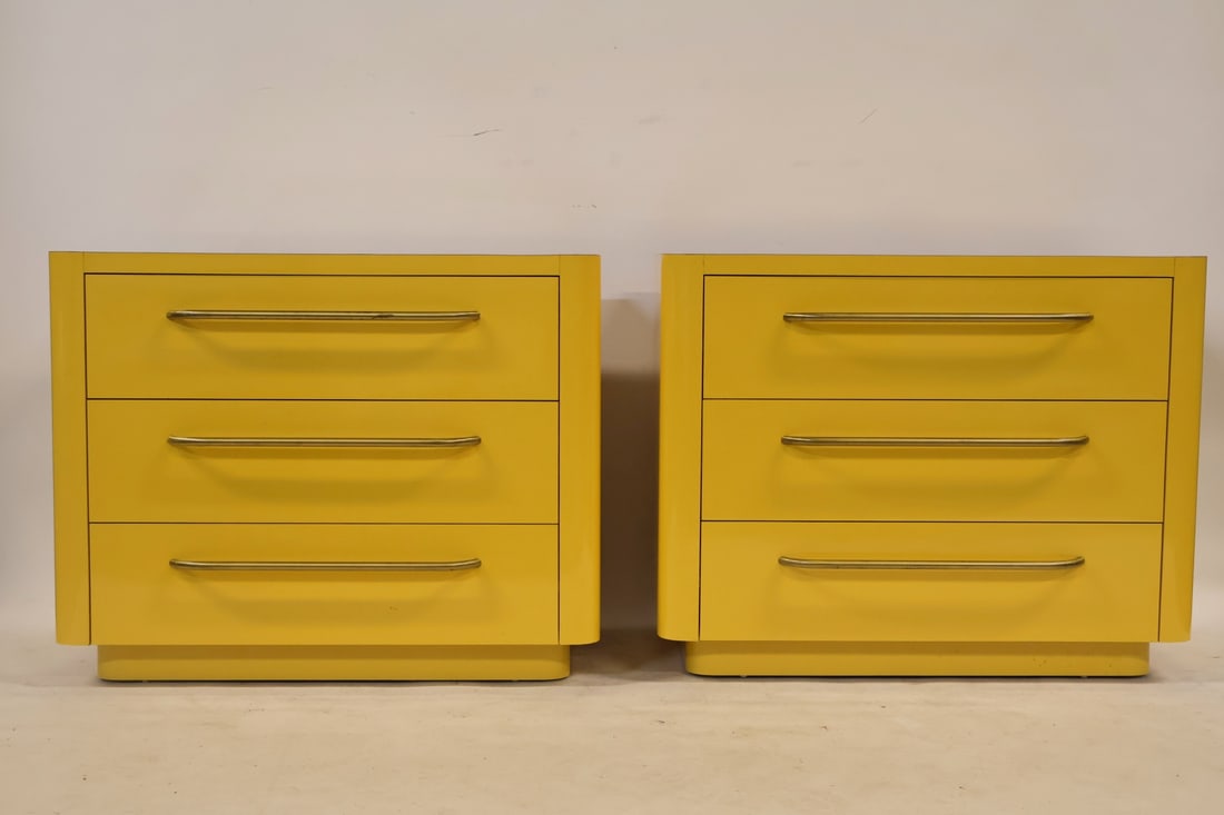 Pr Of Seventies Yellow Lacquered Dressers . (1 of 8)