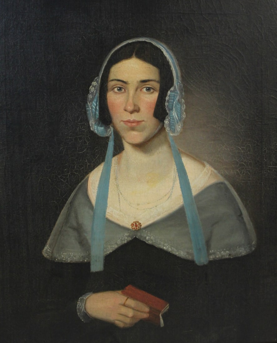 AMERICAN SCHOOL Oil On Canvas.: Portrait of a Lady. Oil on canvas, apparently unsigned. From a West 83rd St NYC estate. - Dimensions: 18" x 18" & Frame 29" x 24"