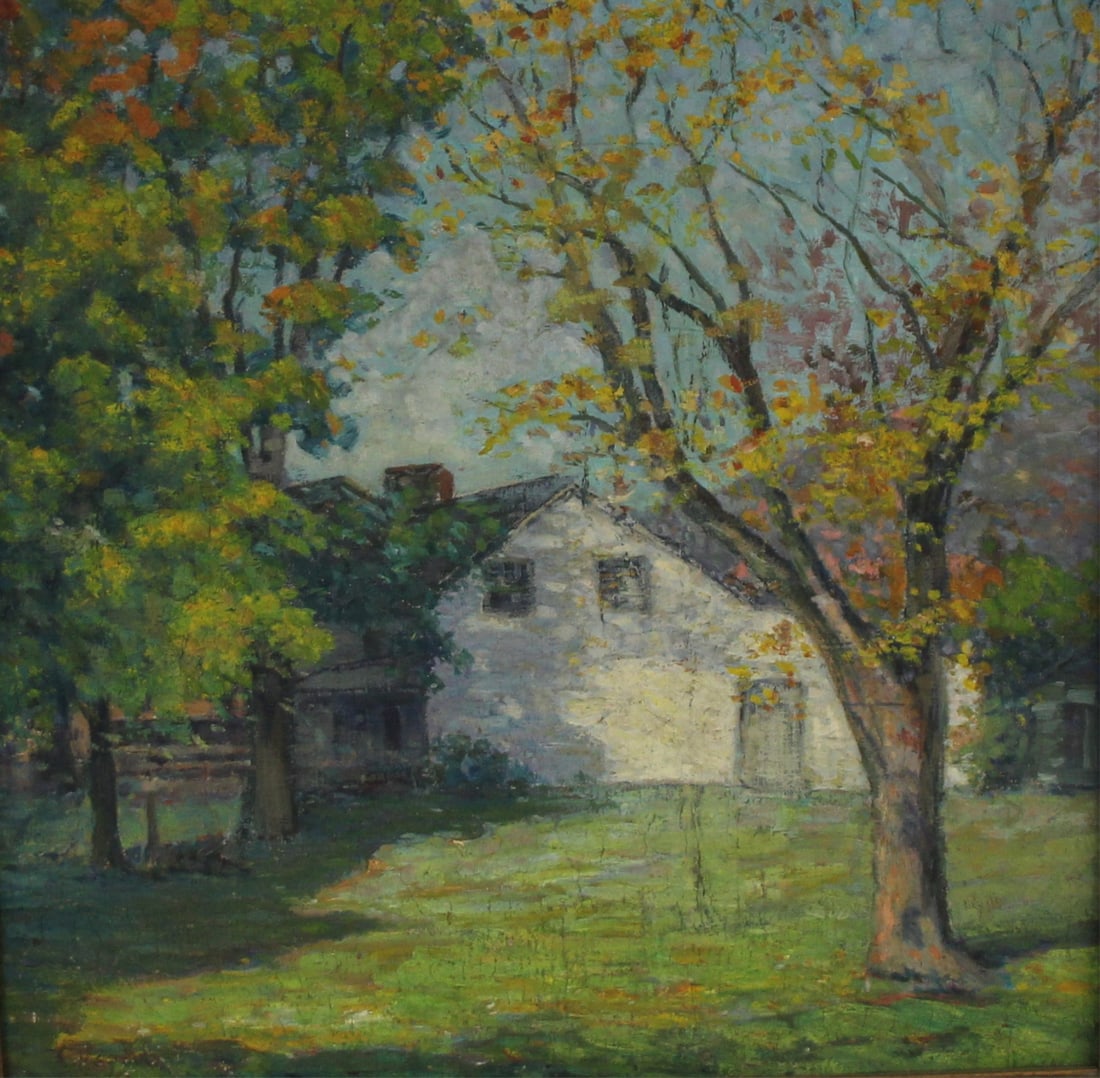 CHARLES VEZIN ( USA 1858 - 1942 ): "White House". Apparently unsigned but bearing partial Pennsylvania Academy Of Fine Arts exhibition label verso. From a West 83rd St NYC estate. - Dimensions: 18" x 18" & Frame 29" x 29"