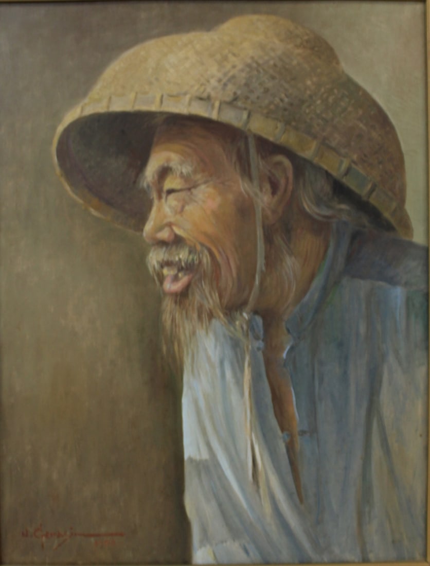 VIETNAMESE School Signed Oil On Canvas.: Portrait. Oil on canvas, signed and dated 1950 lr rt. From a Westchester NY estate. - Dimensions: 24" x 26" & Frame 30" x 20"