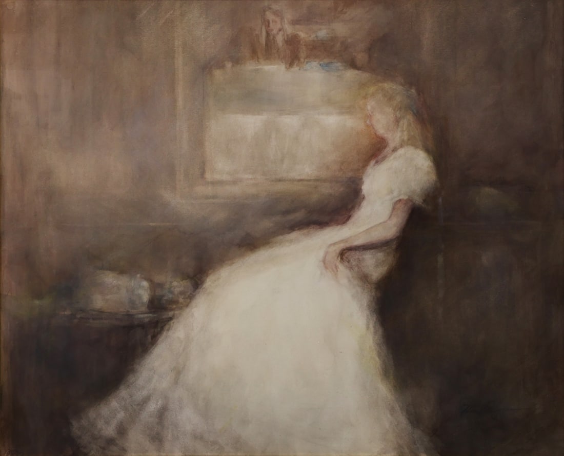 NINA MAGUIRE (AMERICAN, B.1933).: 'Nina's Daughter Deep in Thought'. Watercolor Signed lower right. Property from a Mamaroneck, NY collection. Dimensions: Sight: 19.375" h x 24" w. Frame: 30" h x 34.5" w.