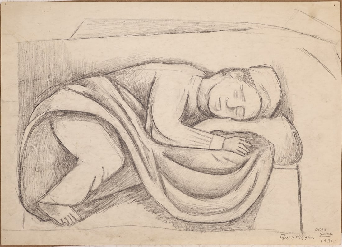 PABLO O'HIGGINS (AMERICAN / MEXICAN, 1904-1983).: 'Sleeping Man'. 1931. Graphite on paper. Signed, dated, and inscribed lower right. Note: Pablo Esteban O'Higgins (born Paul Higgins Stevenson) was an American-Mexican artist, muralist and