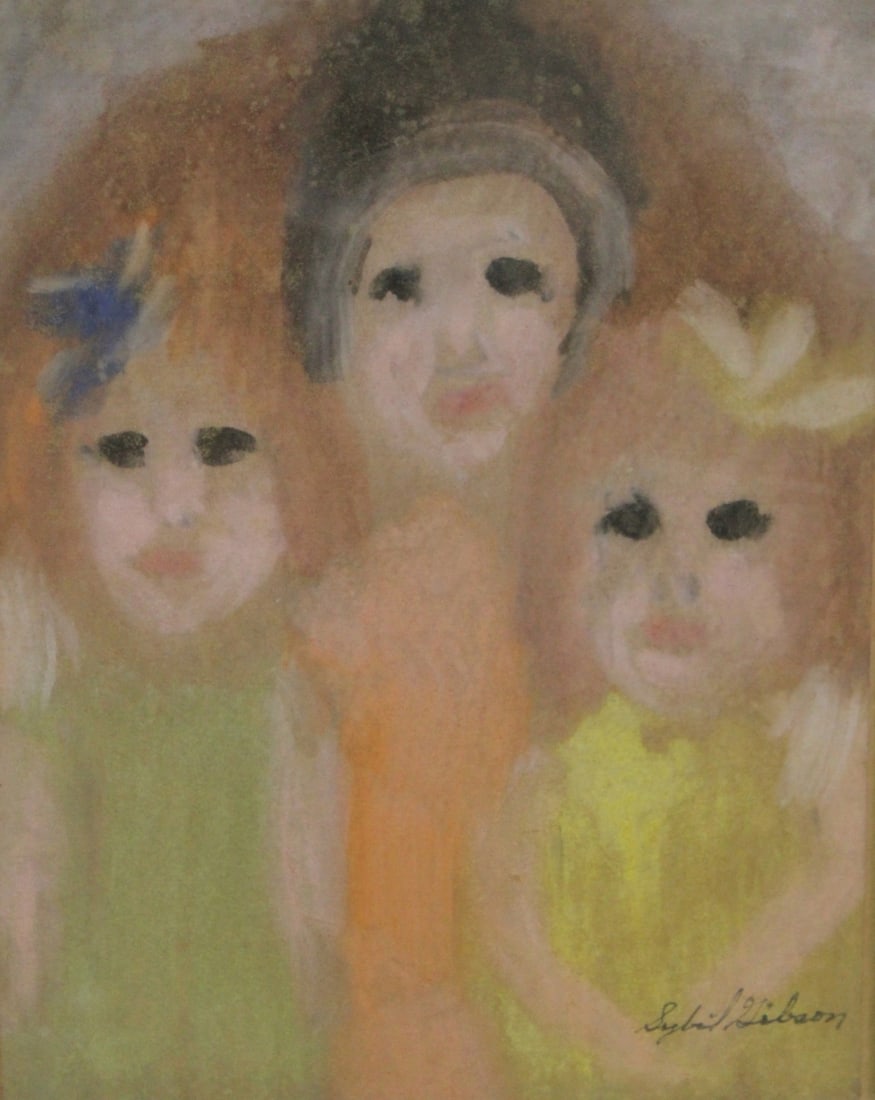 SYBIL GIBSON ( USA 1908 - 1995): Watercolor of 3 figures, signed. From a Harrison NY estate. - Dimensions: 13" x 10" & frame 21" x 18"