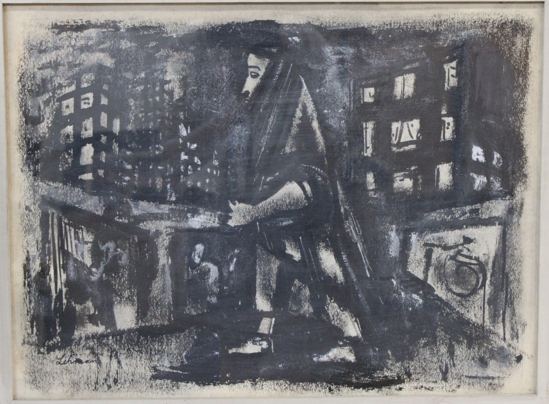 IRVING LEHMAN (UKRAINIAN / AMERICAN, 1900-1982).: Woman in black. Watercolor signed. From the artist's estate. - Dimensions: 18" x 25" & Frame 24" x 31"