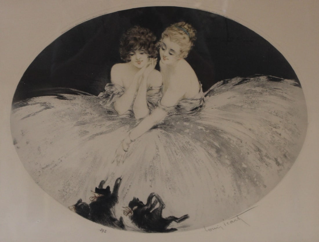 LOUIS ICART Pencil Signed Print: Signed lr rt and from a Larchmont estate . - Dimensions: F18" x 23" print 16" x 22"