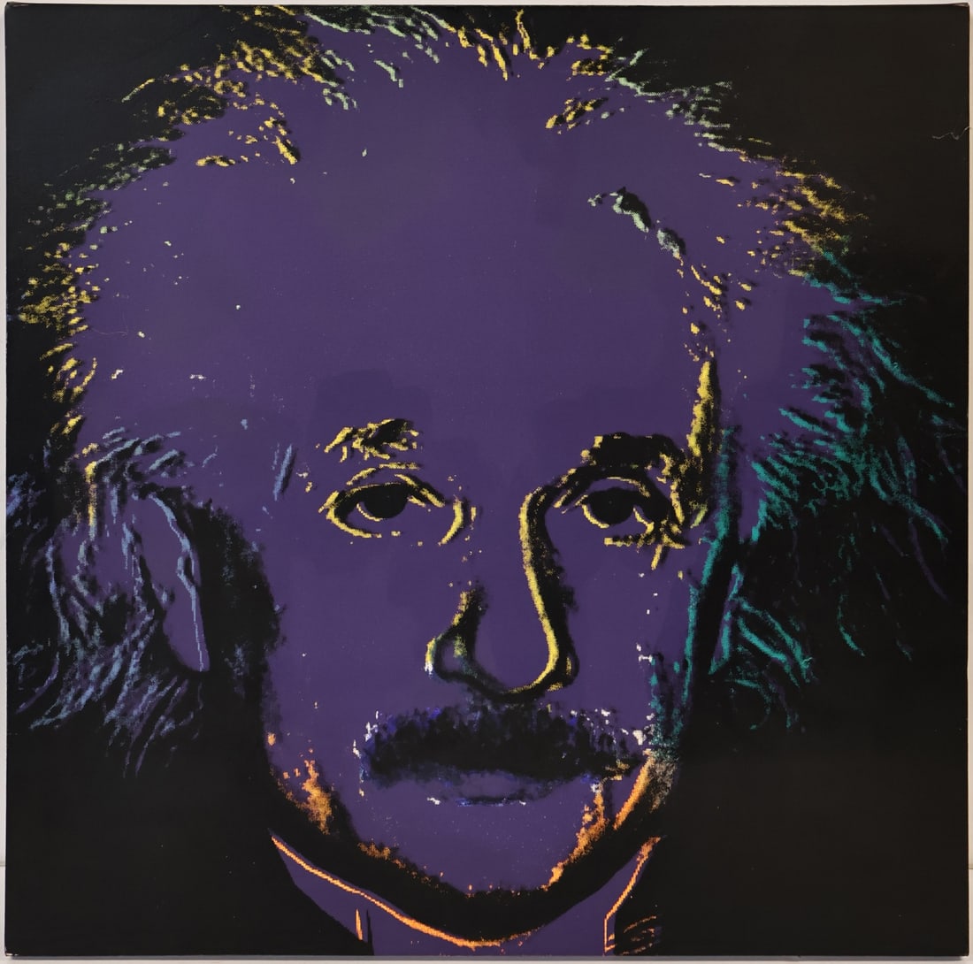 STEVE KAUFMAN (AMERICAN, 1960-2010).: 'Einstein Purple'. Silkscreen. Verso: Signed and artist's dedication on canvas. Property from a Bedford, NY collection. Dimensions: 36" h x 36" w (unframed).