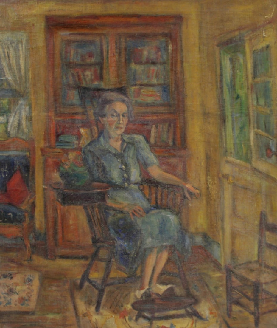 MIRIAM HALPERN Oil On Canvas Study: Study of a lady. Oil on canvas. From the estate of Miriam Halpern, New Rochelle (unsigned). - Dimensions: 25" x 21"
