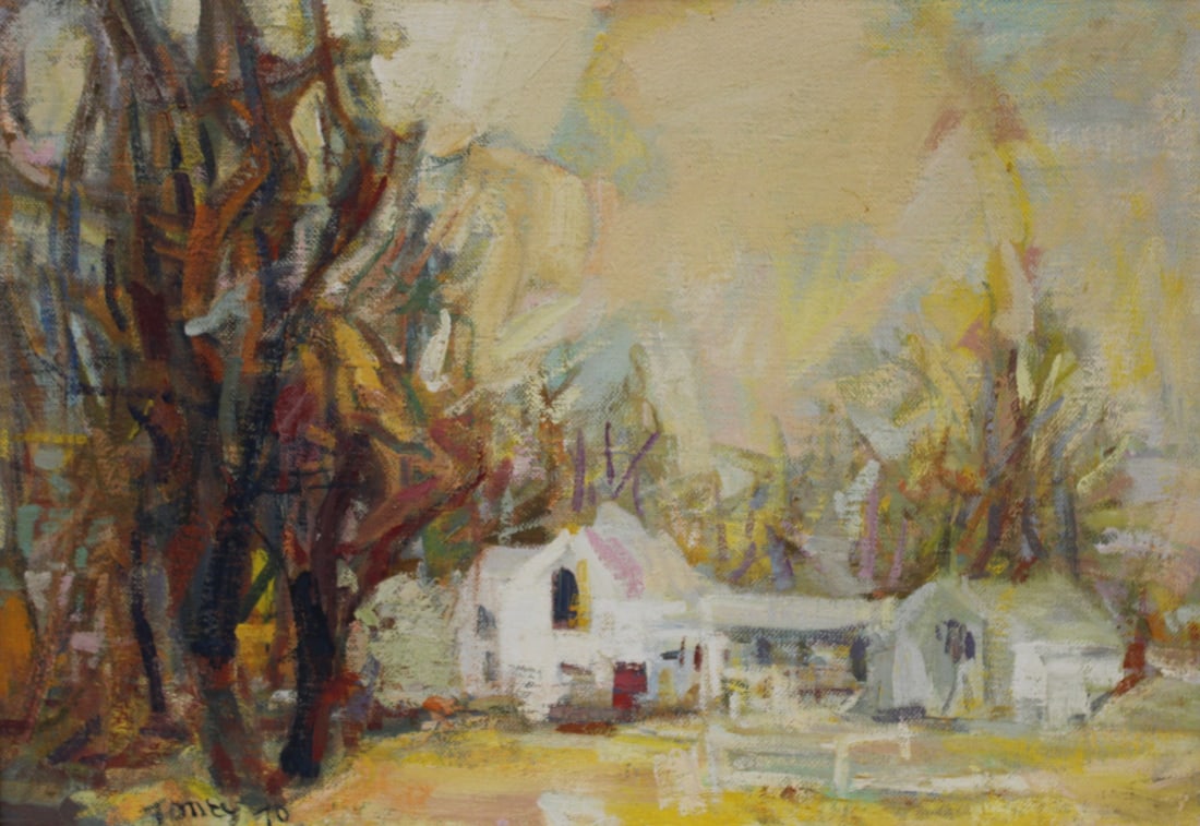 ANTHONY TONEY ( USA 1913 - 2004): "Broads Stables". Oil on canvas, signed and dated '70. With ACA Gallery label. From a Riverdale NY estate. - Dimensions: 18" x 26" & Frame 23" x 32"