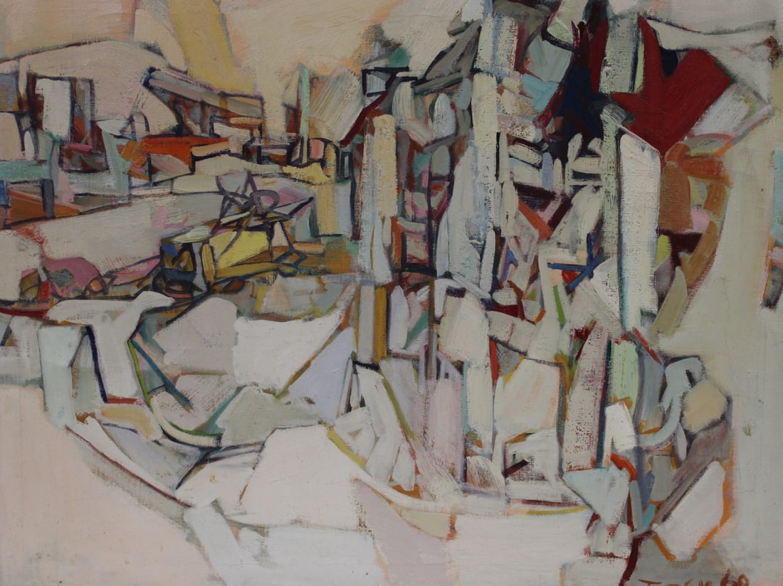 ANTHONY TONEY ( USA 1913 - 2004): "Brewester Construction", Oil on canvas, signed and dated '69. With a ACA Gallery label. From a Riverdale NY estate. - Dimensions: 26" x 34" & Frame 31" x 39"