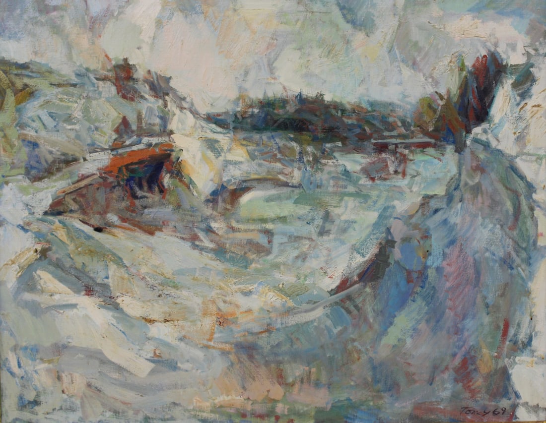 ANTHONY TONEY ( USA 1913 - 2004): "Reservoir". Oil on canvas signed and dated 61. From a Riverdale NY estate - Dimensions: 28" x36" & Frame 32" x 40"