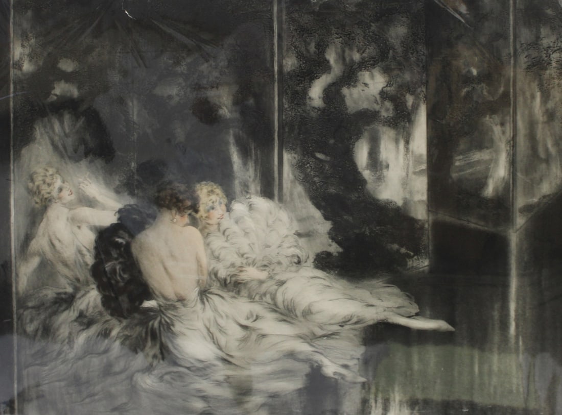 LOUIS ICART Signed Print: From a Queens NY estate. - Dimensions: 21.5" x 27.5" & Mat 23" x 30"