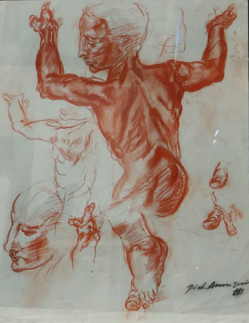 Pietro Annigoni ( Italy 1910-1988): Red chalk drawing (Homage to Michelangelo’s Libyan Sibyl). Pelham, NY collection. - Dimensions: 22.5" x 29" & Frame 24" x 31"