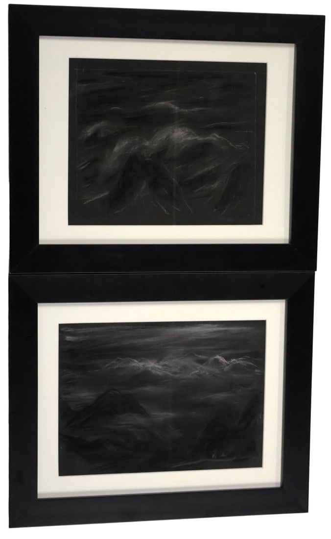 Eliot Candee Clark (1883-1980) [2 works]: Mountain landscape scenes. pastel drawings on paper. Monogrammed lower left in pencil. Pelham, NY collection. - Dimensions: 8.25" x 11.5" & Frame 13.5" x 16.5"