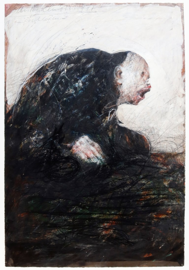 ANTON CHRISTIAN (AUSTRIAN, b. 1940).: Mixed media painting on paper. Signed and dated upper left. Property of a Pelham, NY collection. Dimensions: 35" h 24" w. Frame: 41.25" h x 30" w.