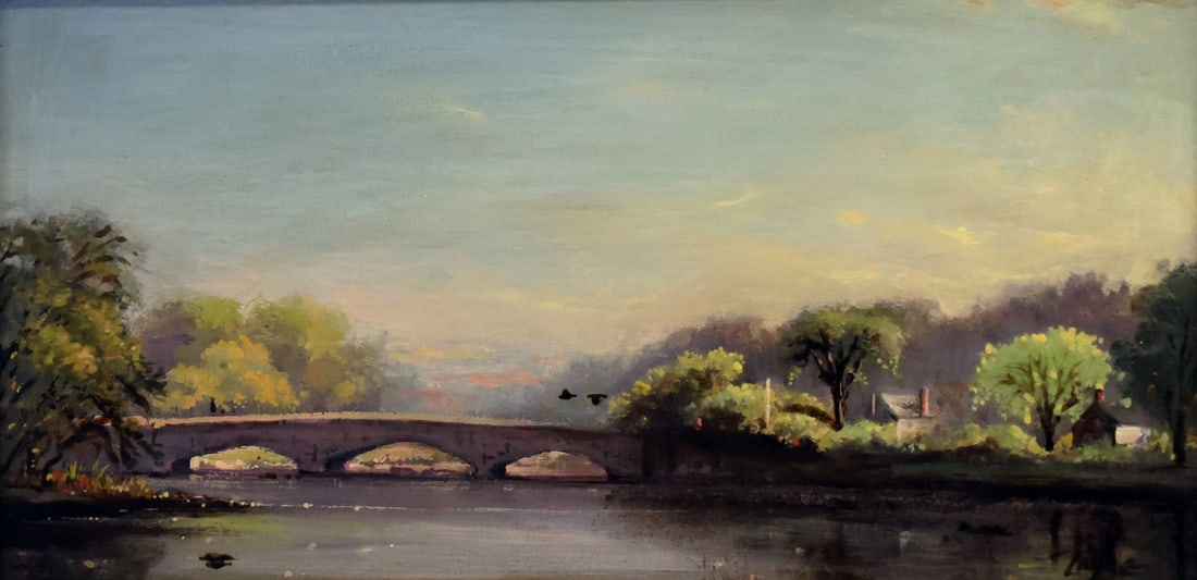 Peter Layne Arguimbau (born 1951): Oil on board, signed lower right. From a Darien Ct estate. - Dimensions: 17.25" x 8.5" & Frame 22" x 13"