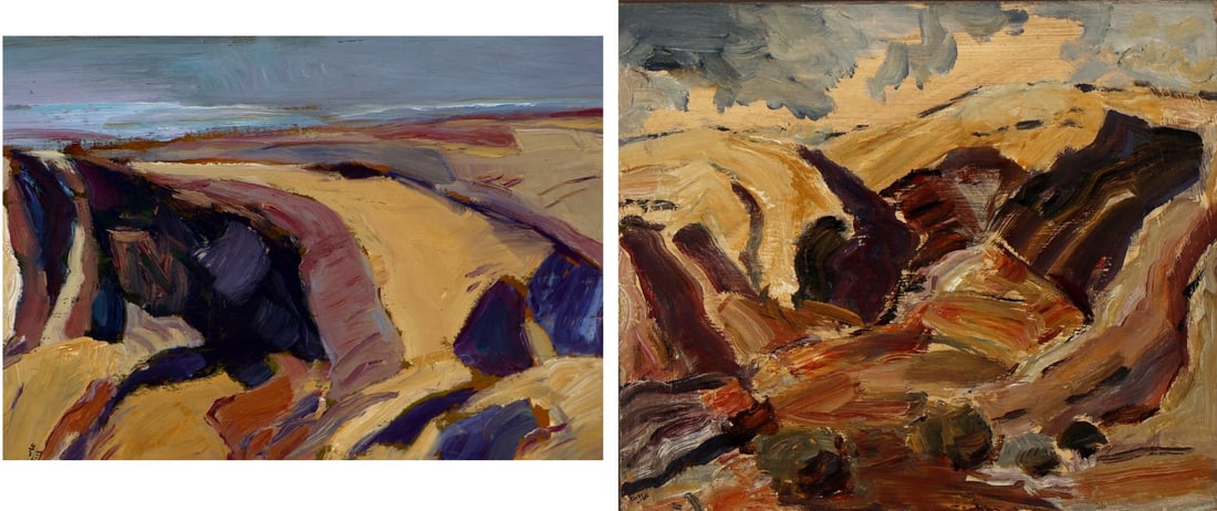 AMMAR KHAMMASH (Jordanian born 1960) [2 Works]: "Pella" and "Jordan". Oil on board, signed and dated. From a Greenwich CT collection. Dimensions: 11" x 9.75" & Frame 18" x 17 and 6.5" x 9" &