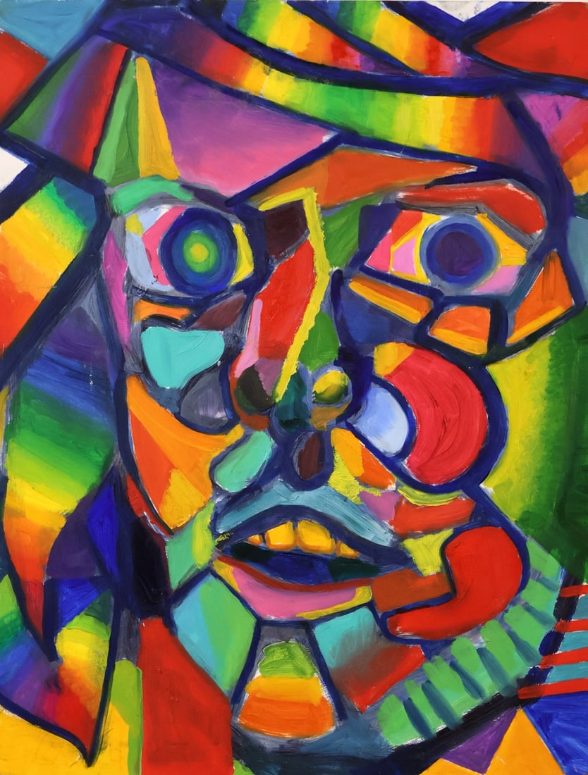 Cubism Portrait Acrylic On Board: Signed and dated on verso. From a Westchester NY collector. - Dimensions: 18" x 24"