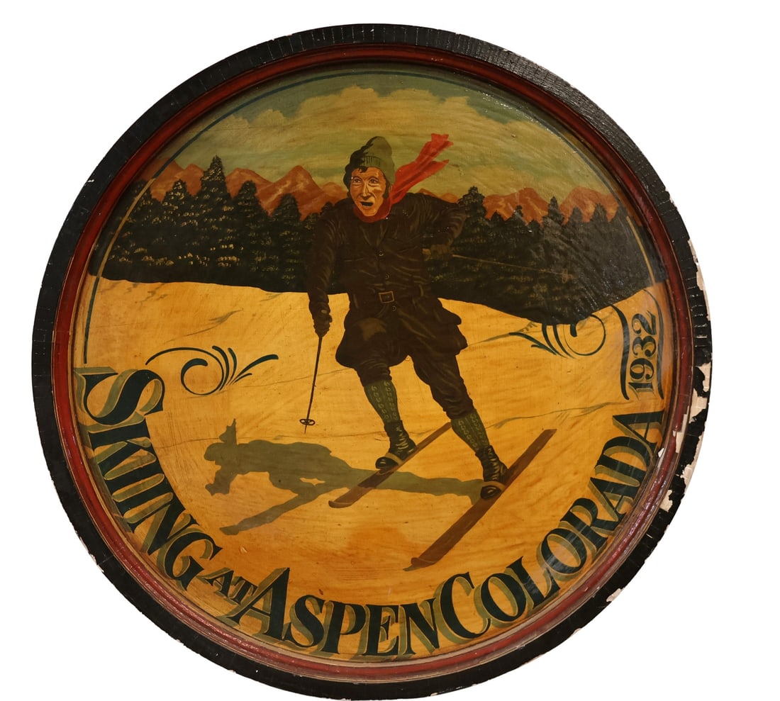 ASPEN Skiing Advertising Aign: From a Glen Head LI estate. - Dimensions: 32"dia x 1.5" Deep