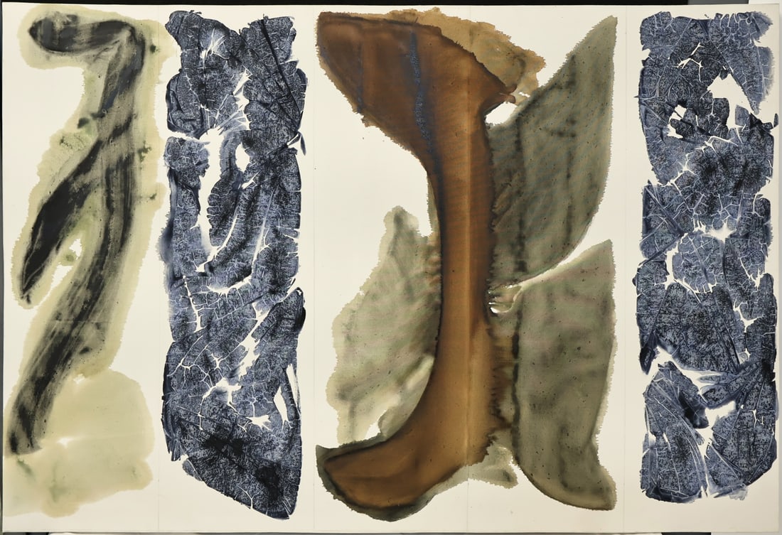 ILLEGIBLY SIGNED (20TH / 21ST CENTURY).: Sketch for Polypitch / Fuyu- Backbeat. Oil on canvas. Verso: Signed, titled, and size on canvas. Property of a Scarsdale, NY estate. Dimensions: 41" h X 60" w. (unframed).