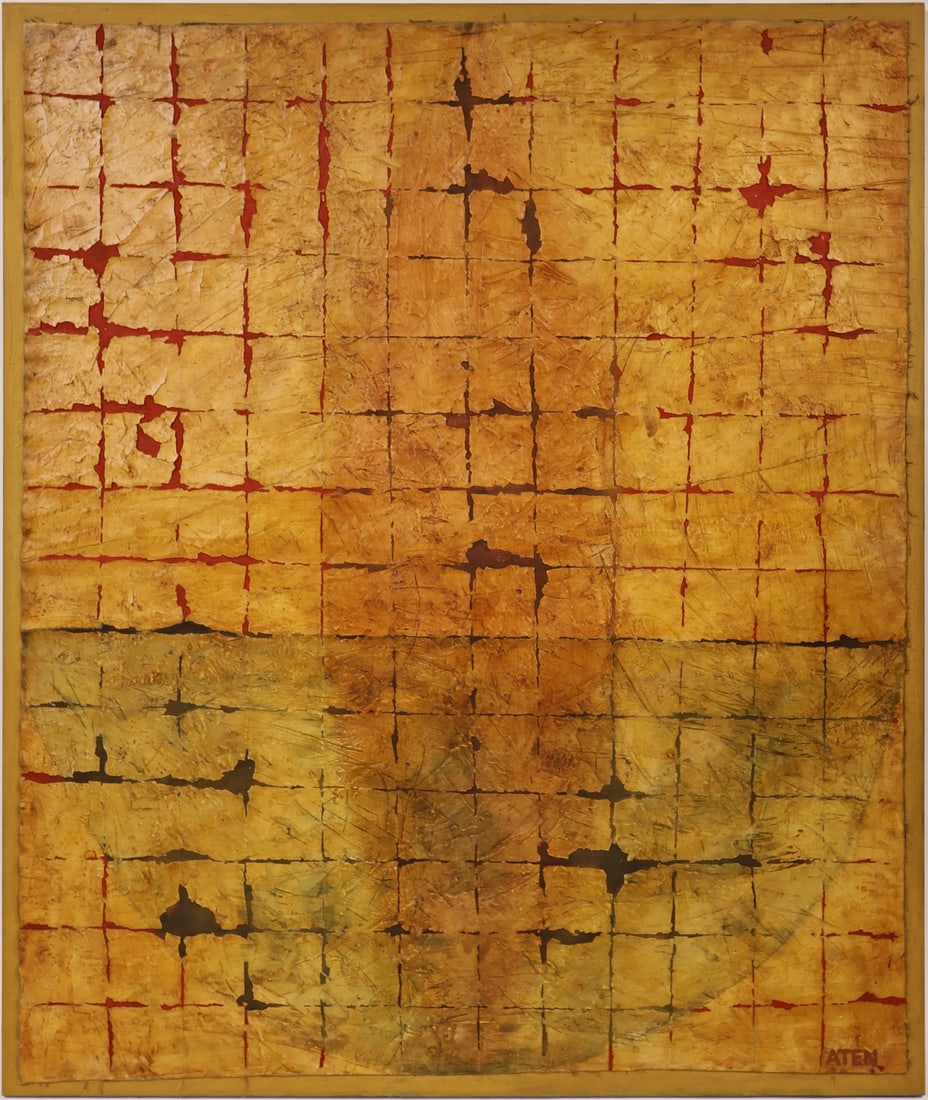 CATHY PHILLIPS ATEN (AMERICAN, b. 1955): 'The Warrior'. 1996. Mixed media on canvas. Verso: Signed, dated and titled on canvas. Provenance: Purchased direct from the artist by the consignor, 1997. Property of a Scarsdale, NY estate.