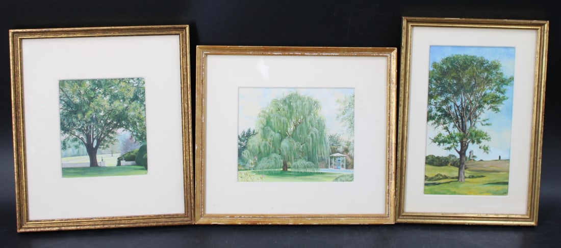 M.F.x 3 Monogrammed Framed Oil Paintings: All 3 monogrammed MF and glazed. From a Rye estate. From a Rye NY estate. Dimensions: 8.5" x 4.75" & Frame 8.25" x 11.75"; 5.5" x 6.5" & Frame 9.75" x 11.25&