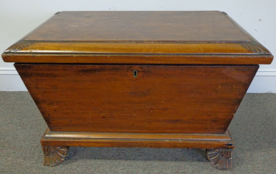 Antique Mahogany Cellarette.: From a Bedford Hills, NY location. Dimensions: 42" w x 19" d x 41.75" h. Condition: Missing liner.