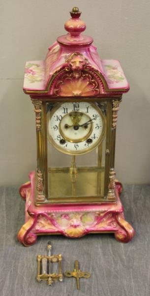 Ansonia / Royal Bonn Crystal Regulator Clock.: A rare model #2, signed Bonn underneath. From a New Rochelle, NY home. Dimensions: 9.25" w x 8" d x 18" h. Condition: Missing one mercury tube in pendulum, the case seems to be in good shape. All cloc