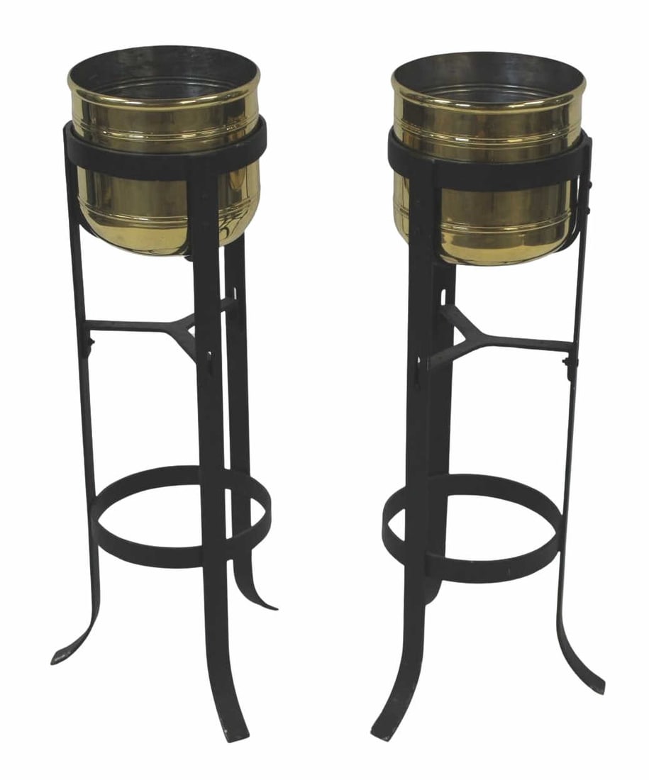 Vintage Pair of Iron & Brass Ice Buckets/Planters.: A pair of French bronze and iron planters or ice buckets. Circa 1930's. From the estate of a 50+ year antique dealer specializing in decorative arts with an emphasis on Opaline glass boxes. Dimensions