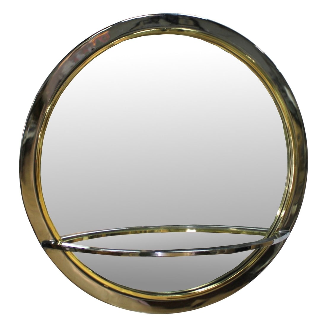 Vintage Pace Round Chrome Mirror.: From the estate of a 50+ year antique dealer specializing in decorative arts with an emphasis on Opaline glass boxes. Dimensions: mirror measures approx. 31" in diameter x 8" d.
