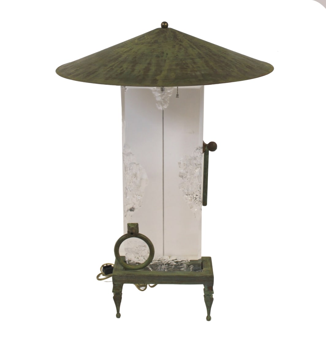 Van Teal Chipped Glass Table Lamp.: From the estate of a 50+ year antique dealer specializing in decorative arts with an emphasis on Opaline glass boxes. - Dimensions: 28" h.