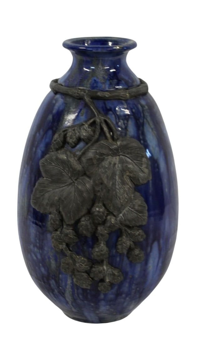 ROGER GUERIN Pewter Mounted Vase. (1 of 11)