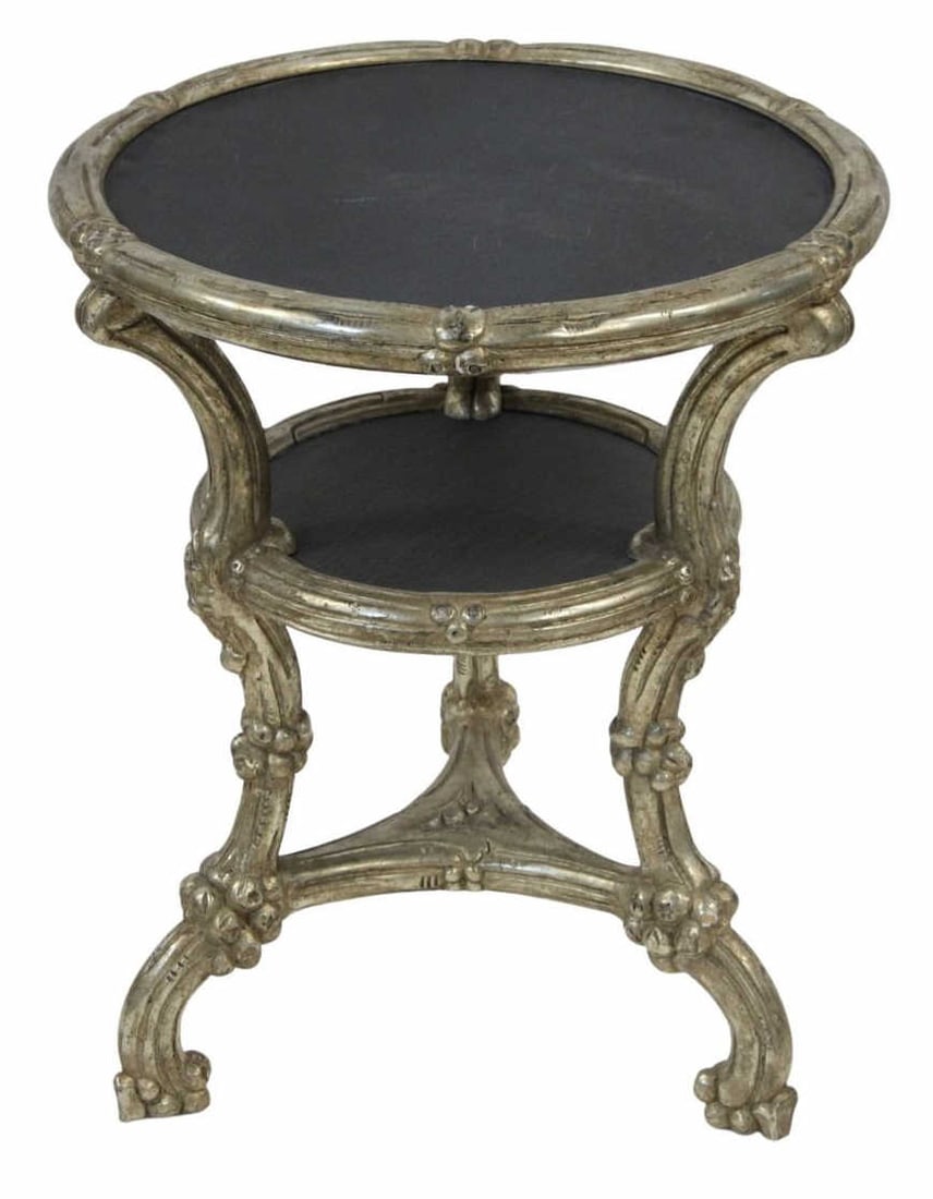 Vintage Carved Giltwood Table with Slate Inserts.: From the estate of a 50+ year antique dealer specializing in decorative arts with an emphasis on Opaline glass boxes. - Dimensions: 31" h x 24" w.