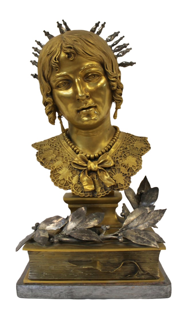 MANZONI Bronze Bust.: Signed, "Roma Costantino Labella 1882". From the estate of a 50+ year antique dealer specializing in decorative arts with an emphasis on Opaline glass boxes. - Dimensions: 17" h x 10" w x 7.