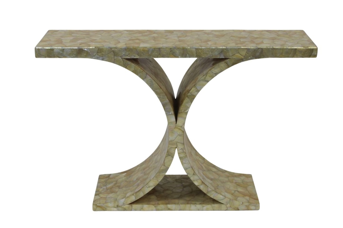 Midcentury Abalone Shell Console Table.: From the estate of a 50+ year antique dealer specializing in decorative arts with an emphasis on Opaline glass boxes.