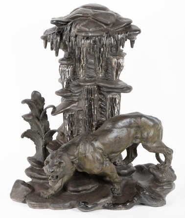Large Art Deco Panther Sculpture/ Lamp.: From the estate of a 50+ year antique dealer specializing in decorative arts with an emphasis on Opaline glass boxes. - Dimensions: 31.75" h x 28" w x 18.75" d.