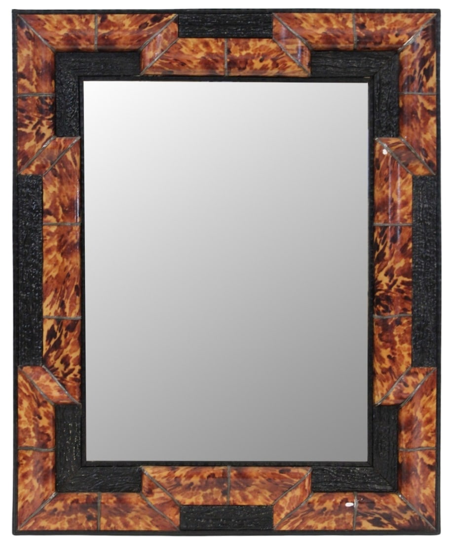Vintage Faux Tortoise Shell Mirror.: From the estate of a 50+ year antique dealer specializing in decorative arts with an emphasis on Opaline glass boxes. Dimensions: mirror measures approx. 26.25" w x d 1.125" d x 32.125"