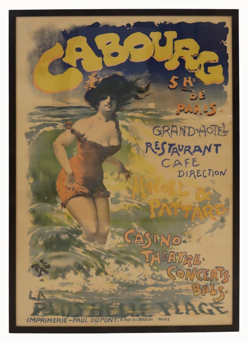French Framed Cherbourg Poster by Pal.: Framed French antique poster by Cherbourg by Pal (Jean de Paledogre". Circa 1895. From the estate of a 50+ year antique dealer specializing in decorative arts with an emphasis on Opaline glass